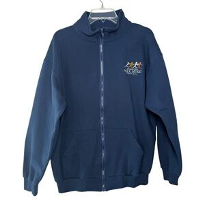 Edmonton Folk Fest Music Festival Zip Up Sweater Size Large Navy Blue